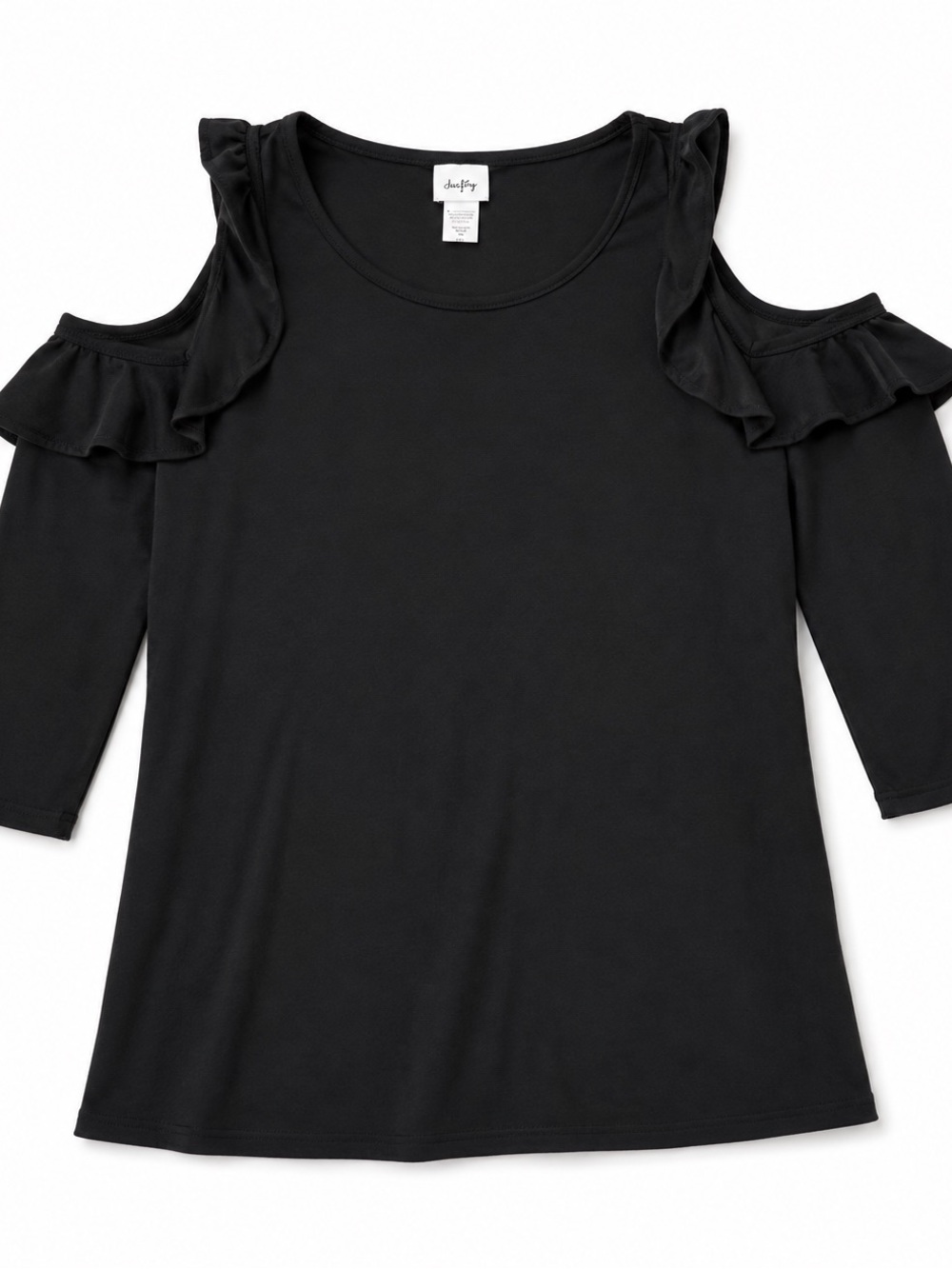 Daytrip Black Cold-Shoulder Ruffle Long Sleeve Top